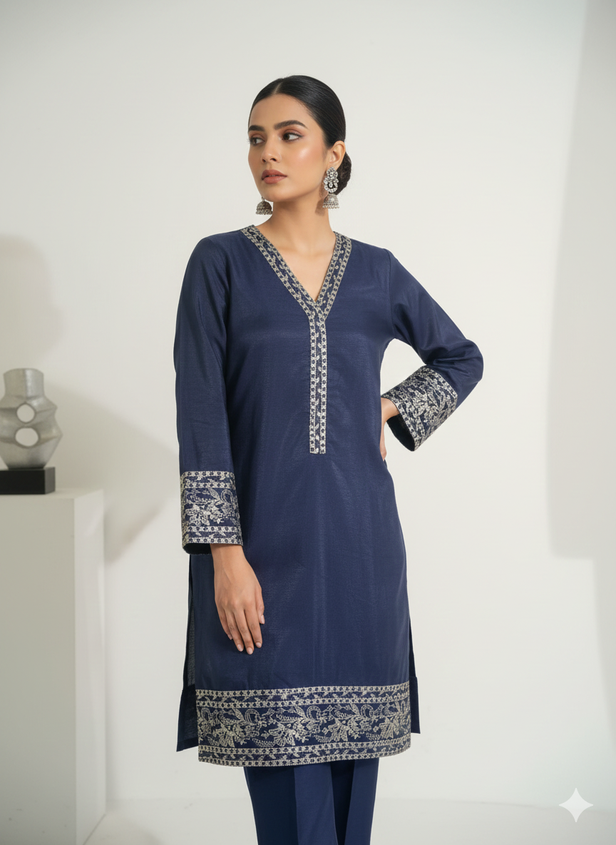 Elegant Navy Blue Embroidered Kurta Set 🧵✨
