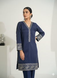 Elegant Navy Blue Embroidered Kurta Set 🧵✨