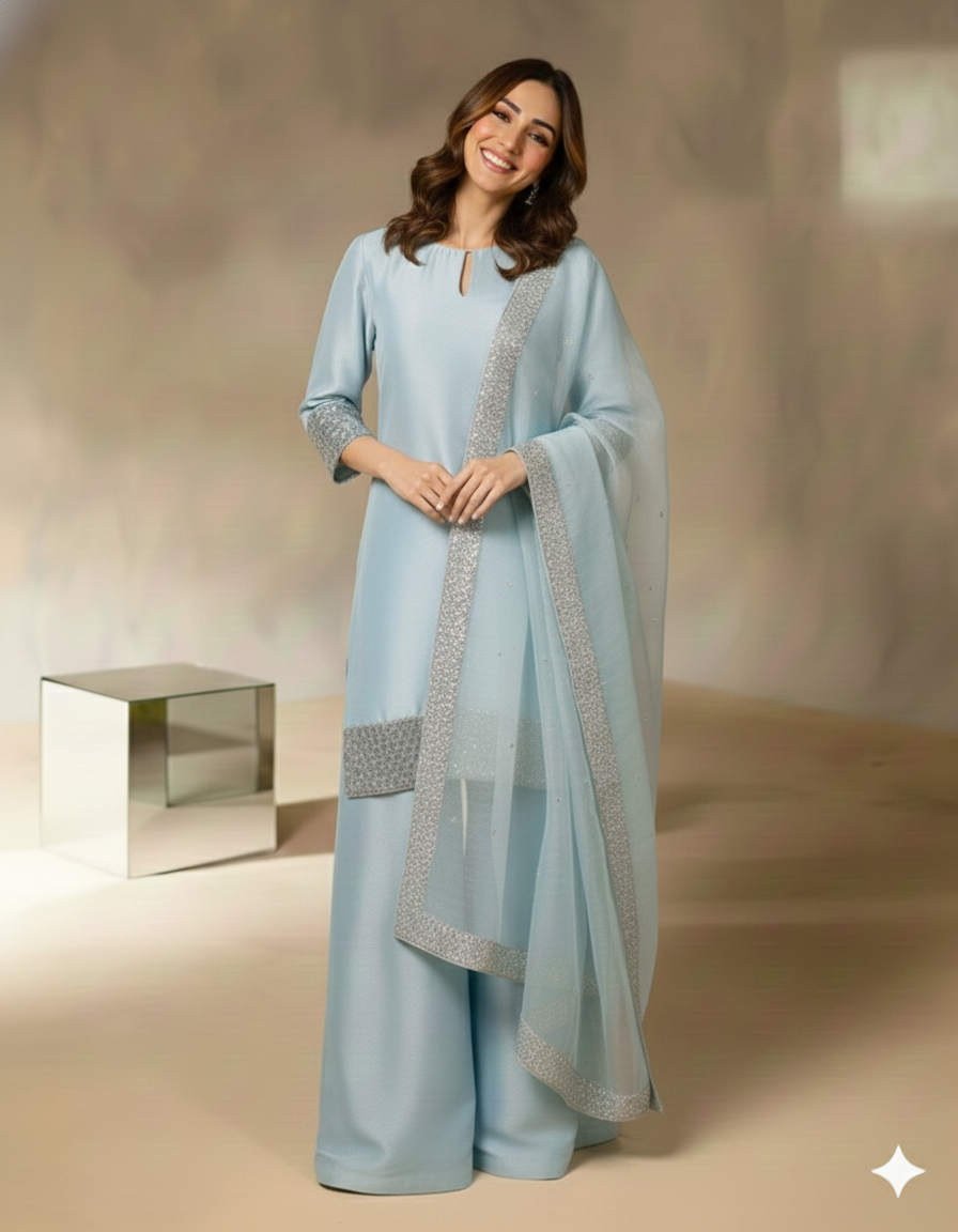 Serene Sky Blue Silk Ensemble 🩵✨By Rangdey