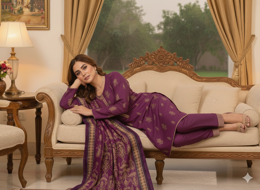 Regal Plum Gold-Embroidered Suit Set 💜✨By Rangdey