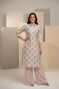 ✨ Elegant Peach & Aqua Floral Kurta Set ✨ By Rangdey