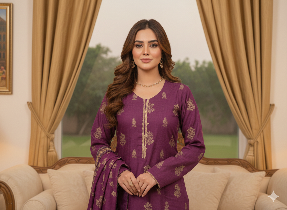 Regal Plum Gold-Embroidered Suit Set 💜✨By Rangdey