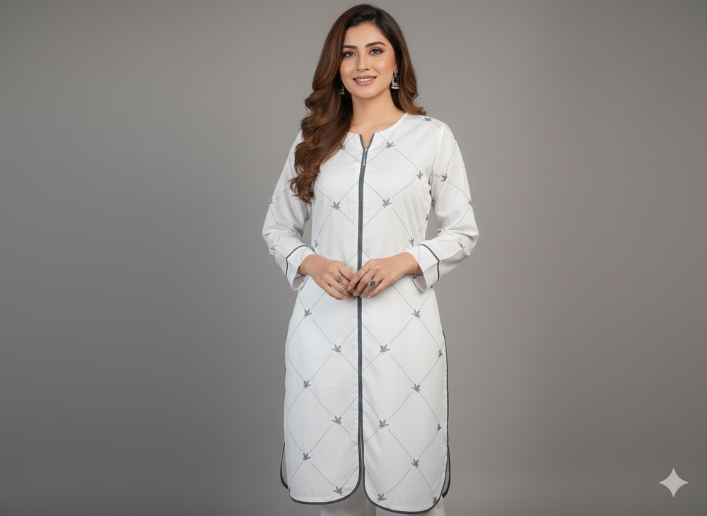 Sophisticated White Kurta with Beautiful Patterns By Rangdey