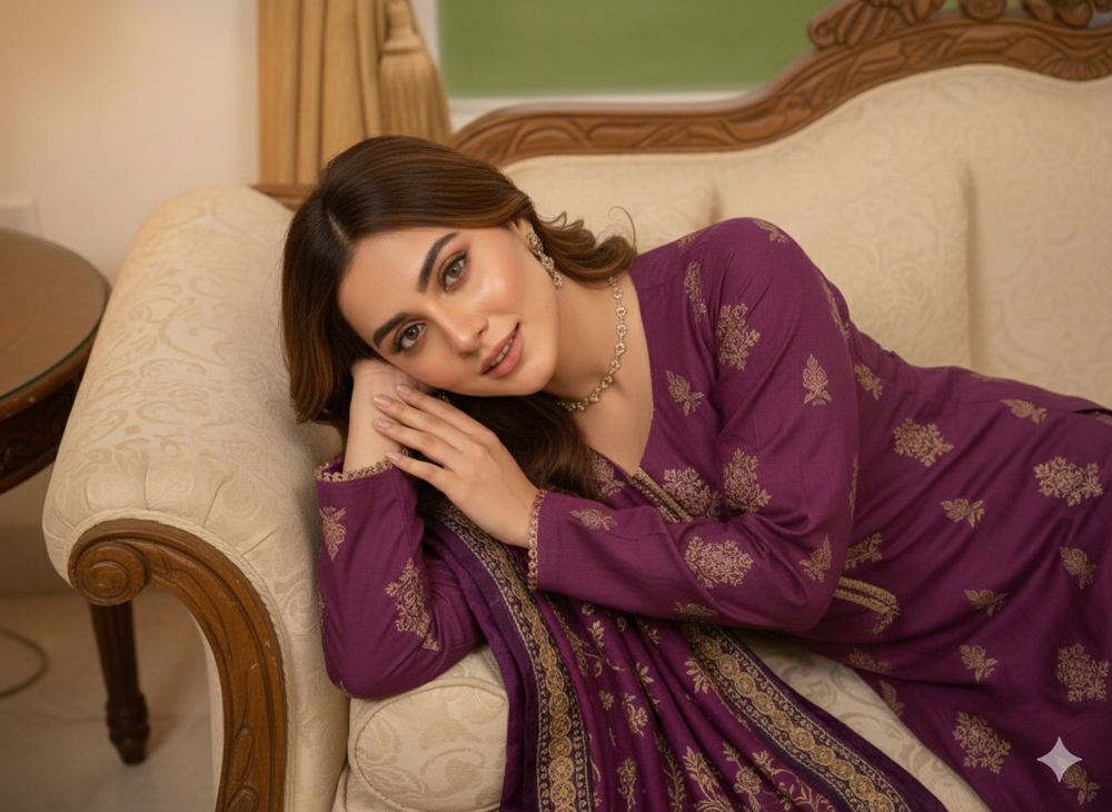 Regal Plum Gold-Embroidered Suit Set 💜✨By Rangdey