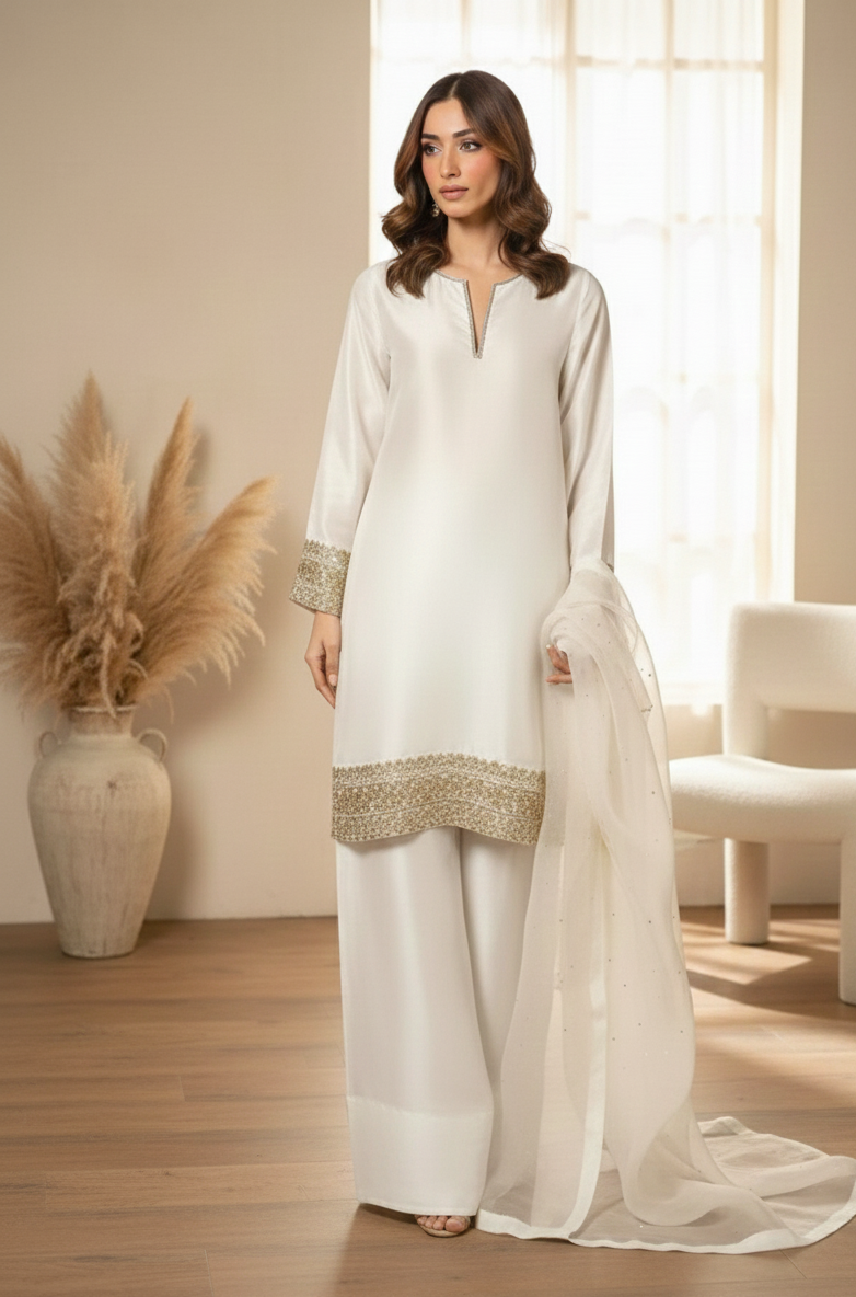 Graceful Ivory Embroidered Tunic Set 🤍✨By Rangdey