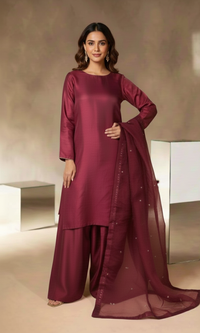 ✨ Deep Plum Elegance: The Silk Shalwar Kameez Set 👗By Rangdey