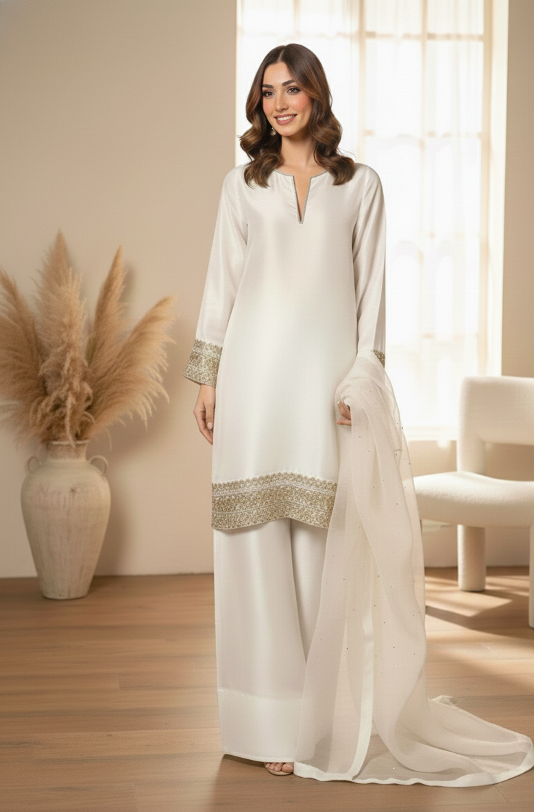 Graceful Ivory Embroidered Tunic Set 🤍✨By Rangdey