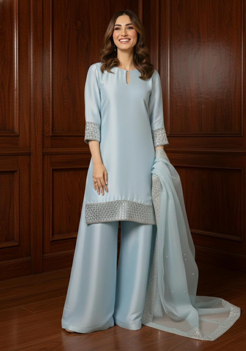 Serene Sky Blue Silk Ensemble 🩵✨By Rangdey