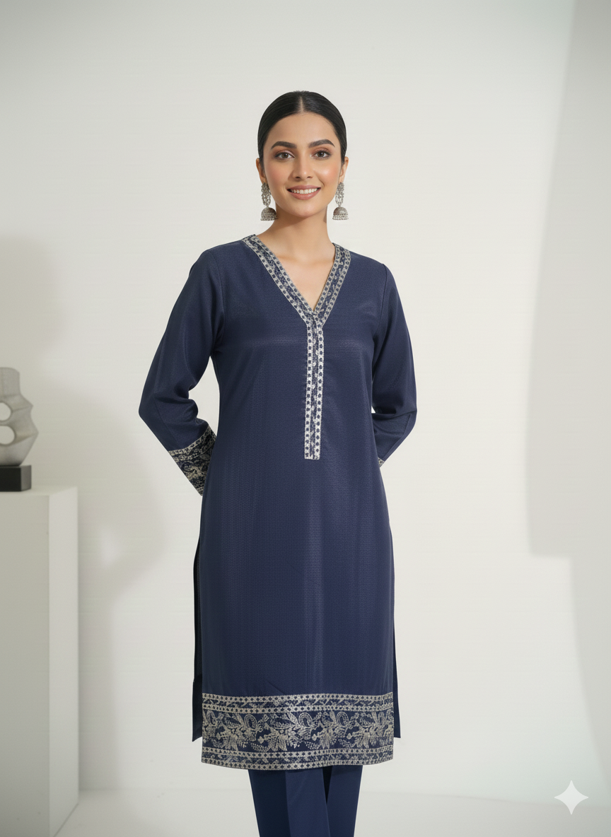 Elegant Navy Blue Embroidered Kurta Set 🧵✨