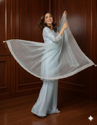 Serene Sky Blue Silk Ensemble 🩵✨By Rangdey