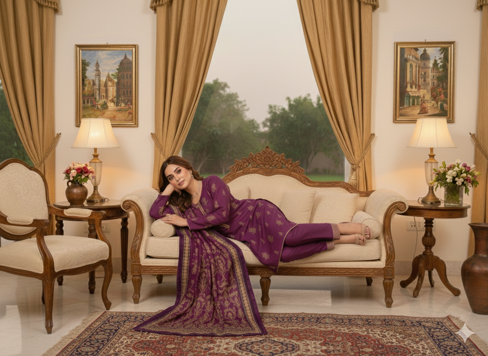 Regal Plum Gold-Embroidered Suit Set 💜✨By Rangdey