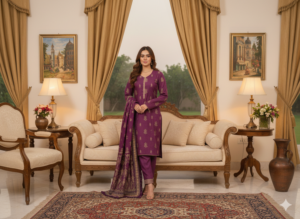 Regal Plum Gold-Embroidered Suit Set 💜✨By Rangdey