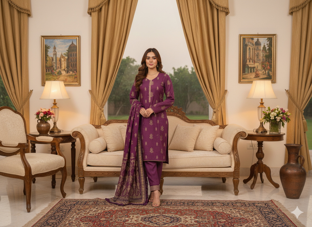 Regal Plum Gold-Embroidered Suit Set 💜✨By Rangdey