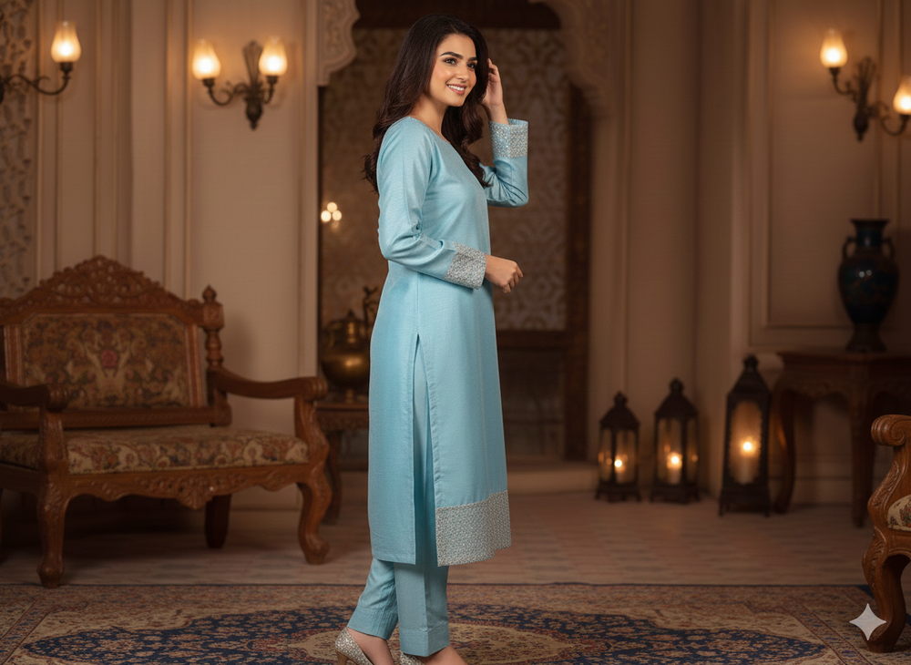 Serene Sky Blue Silk Ensemble 🩵✨By Rangdey