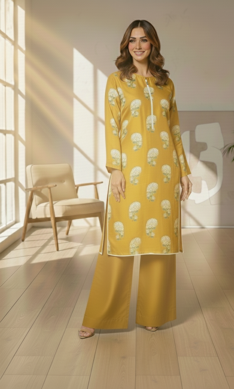 🌟 Elegant Mustard Floral Studio Ensemble 🌟By Rangdey