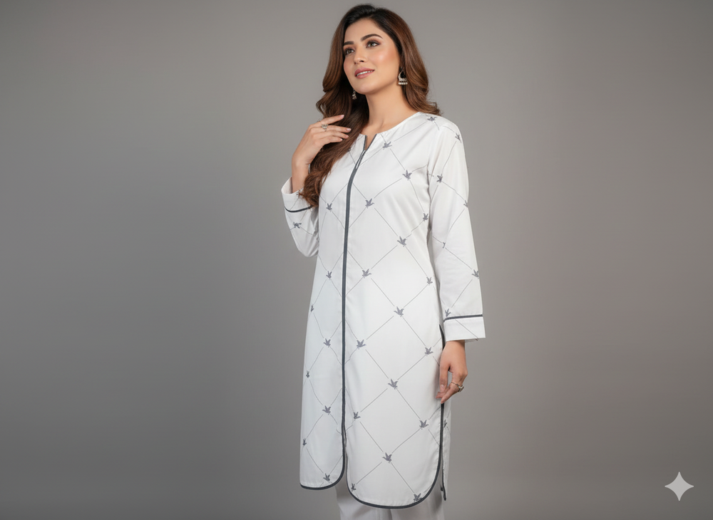 Sophisticated White Kurta with Beautiful Patterns By Rangdey