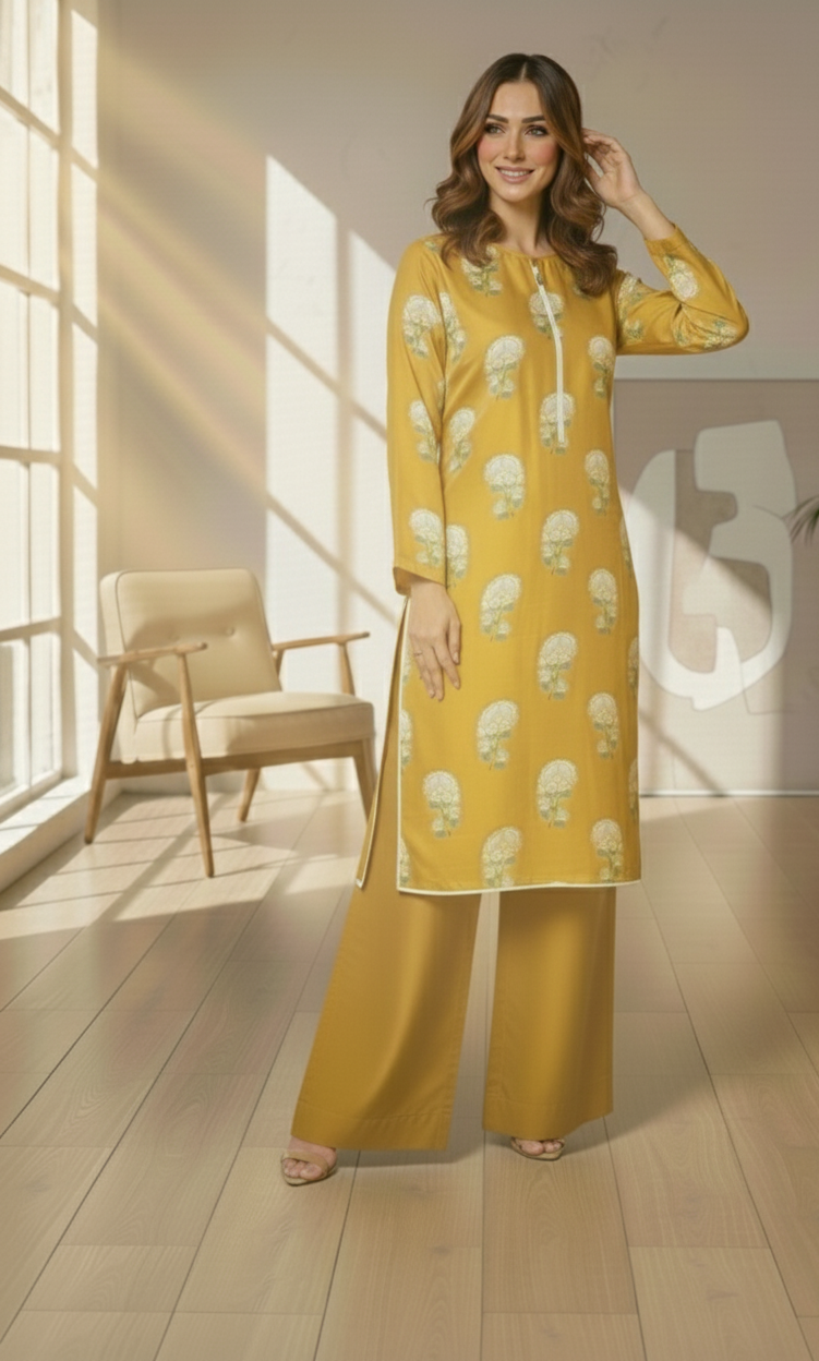 🌟 Elegant Mustard Floral Studio Ensemble 🌟By Rangdey