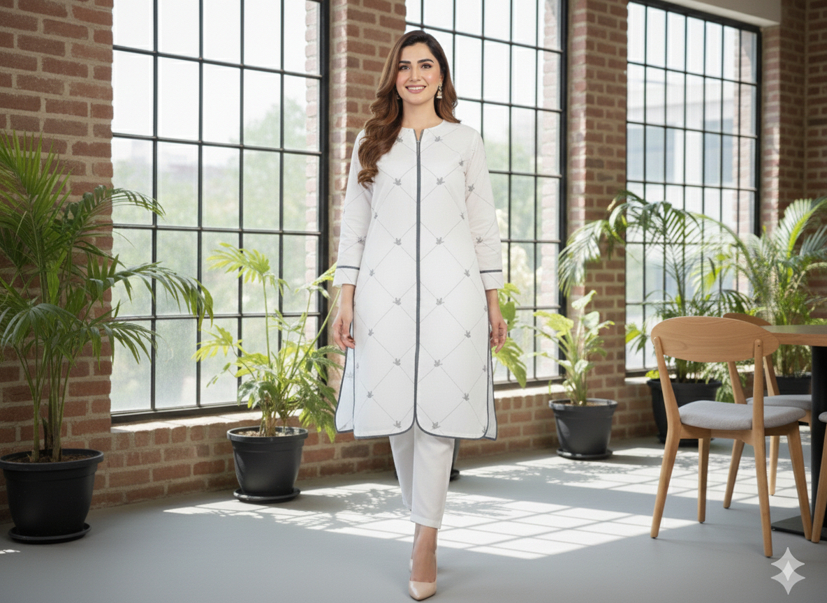 Sophisticated White Kurta with Beautiful Patterns By Rangdey