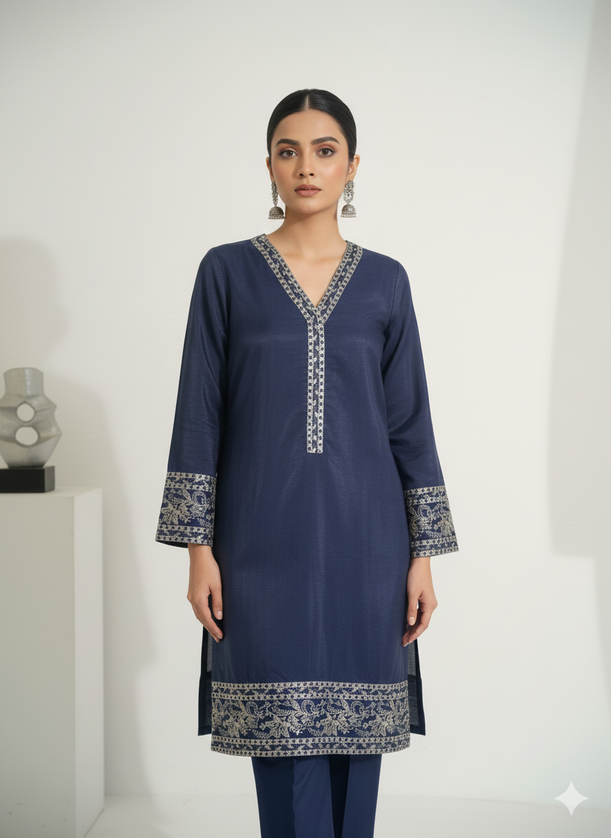 Elegant Navy Blue Embroidered Kurta Set 🧵✨