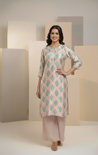 ✨ Elegant Peach & Aqua Floral Kurta Set ✨ By Rangdey